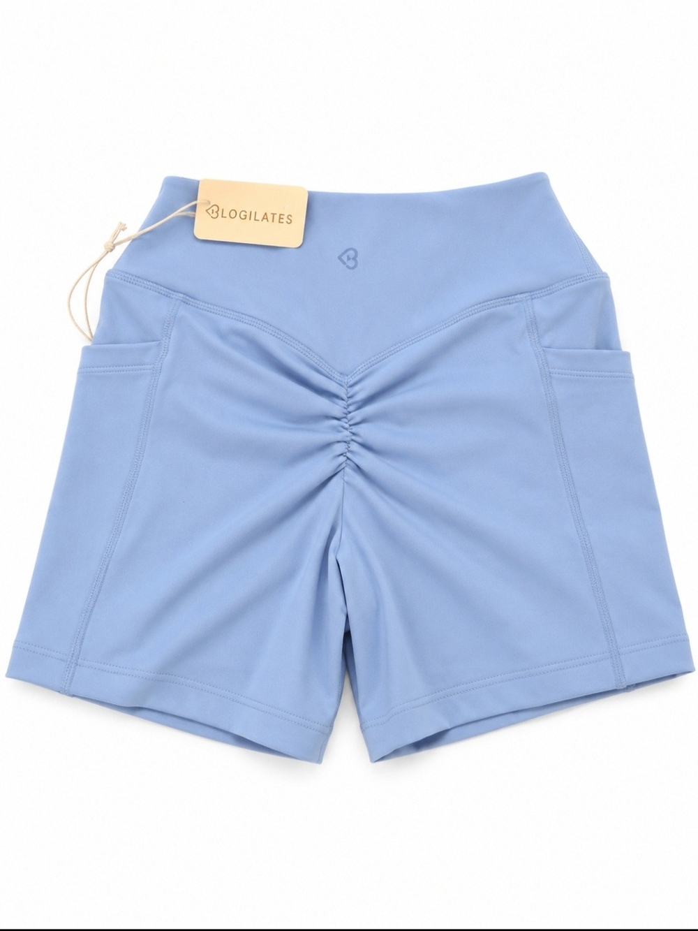 Biker short Women's Light Blue High-Waist Workout Shorts - Picture 2 of 3